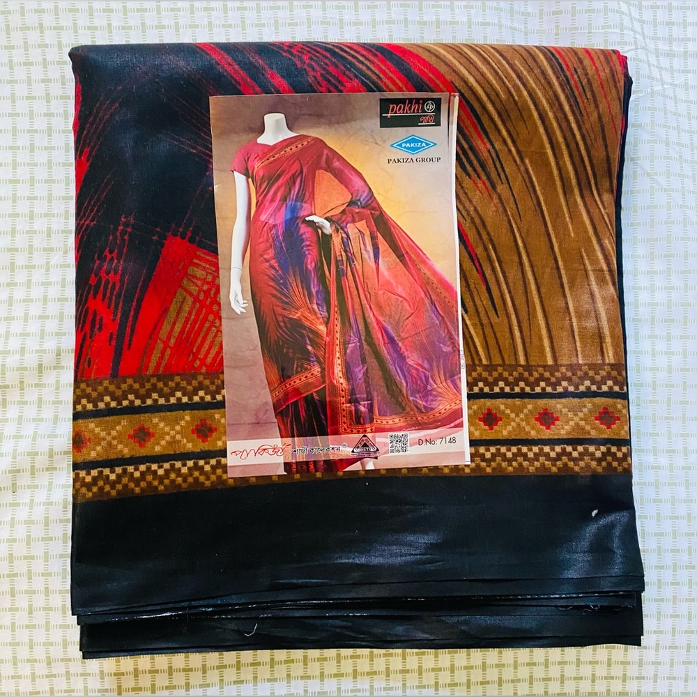 Pakiza Brand Black Saree Traditional Asian garment 100% Cotton with Blouse Piece